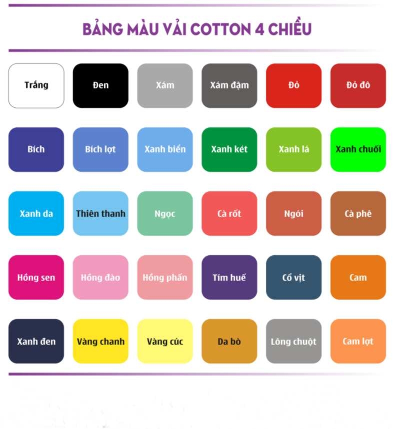 Bảng mã vải áo thun (phông)loại cotton co giãn 4 chiều