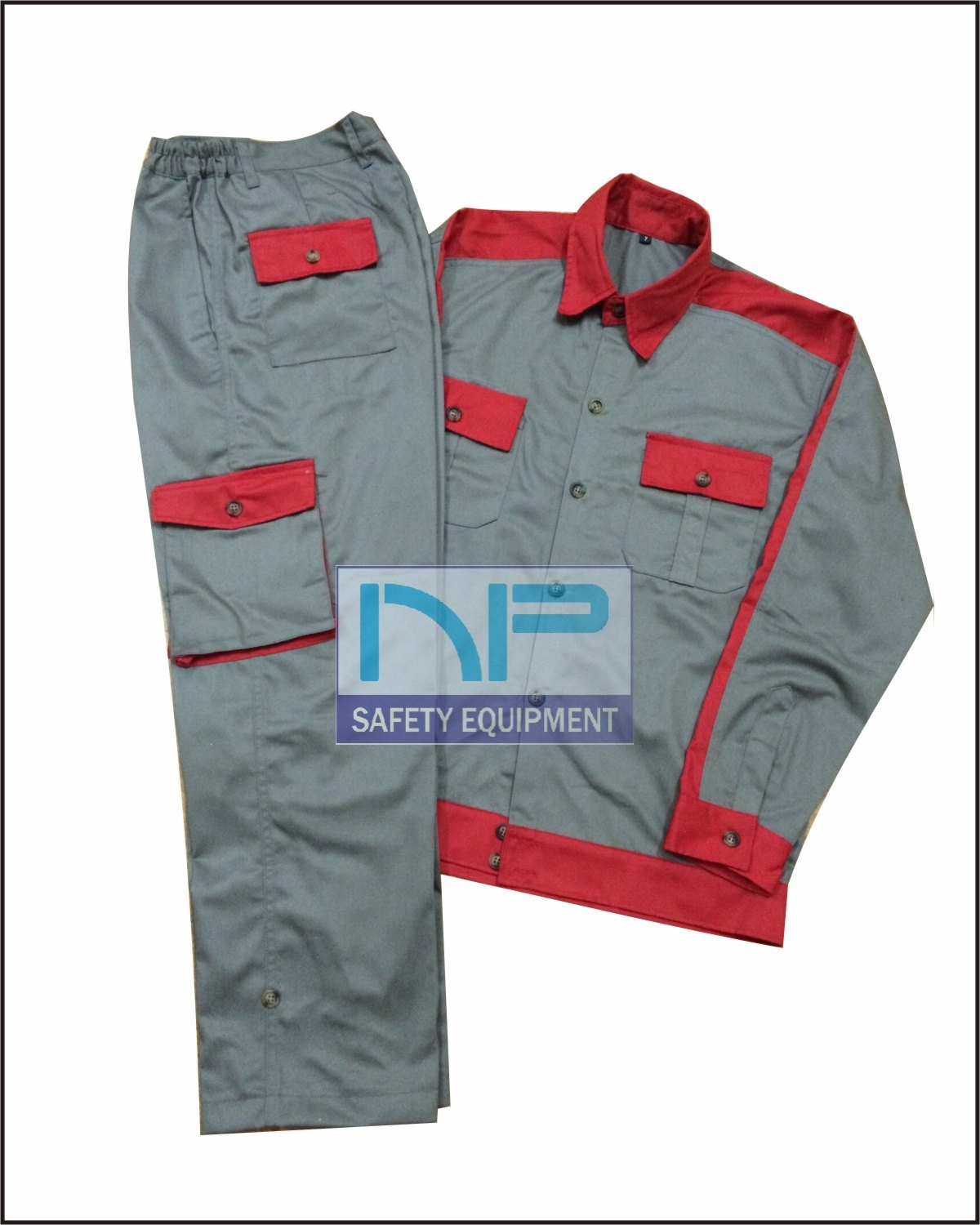 Quần áo phối màu ghi-đỏ vải kaki Nam Định