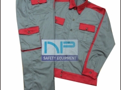 Quần áo phối màu ghi-đỏ vải kaki Nam Định