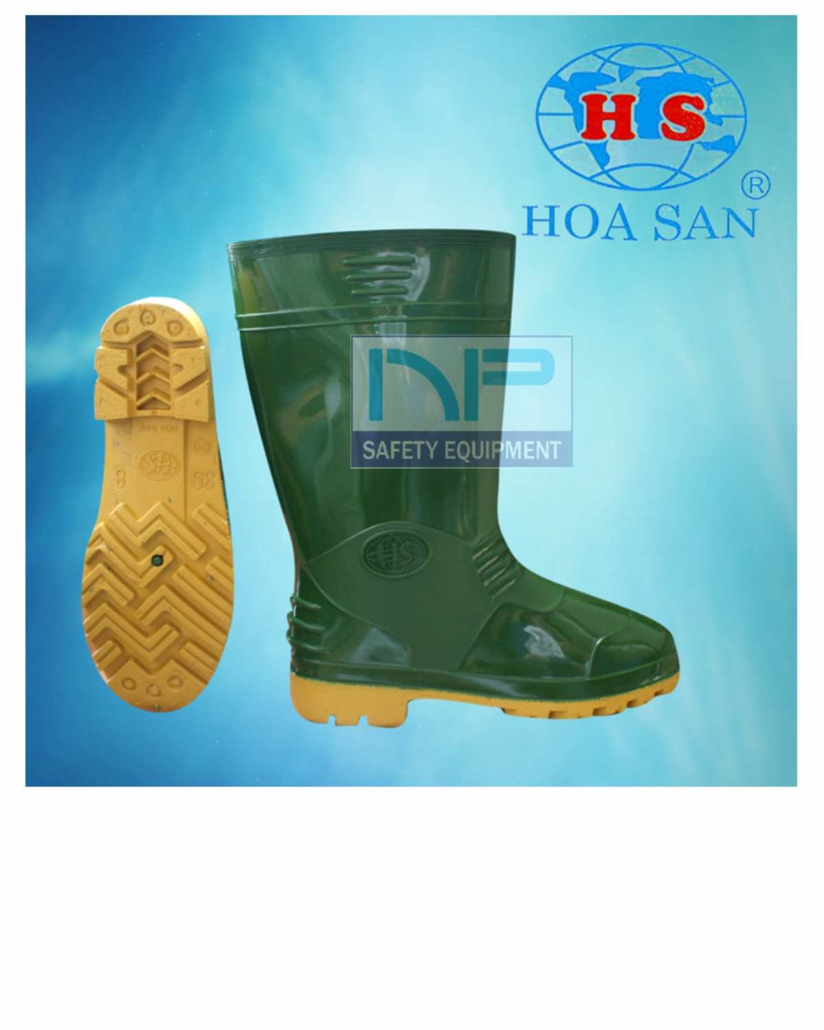 Ủng cao su xanh, đế vàng Hoa San